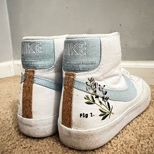 Nike White and Light Blue High-Tops with Floral Detail